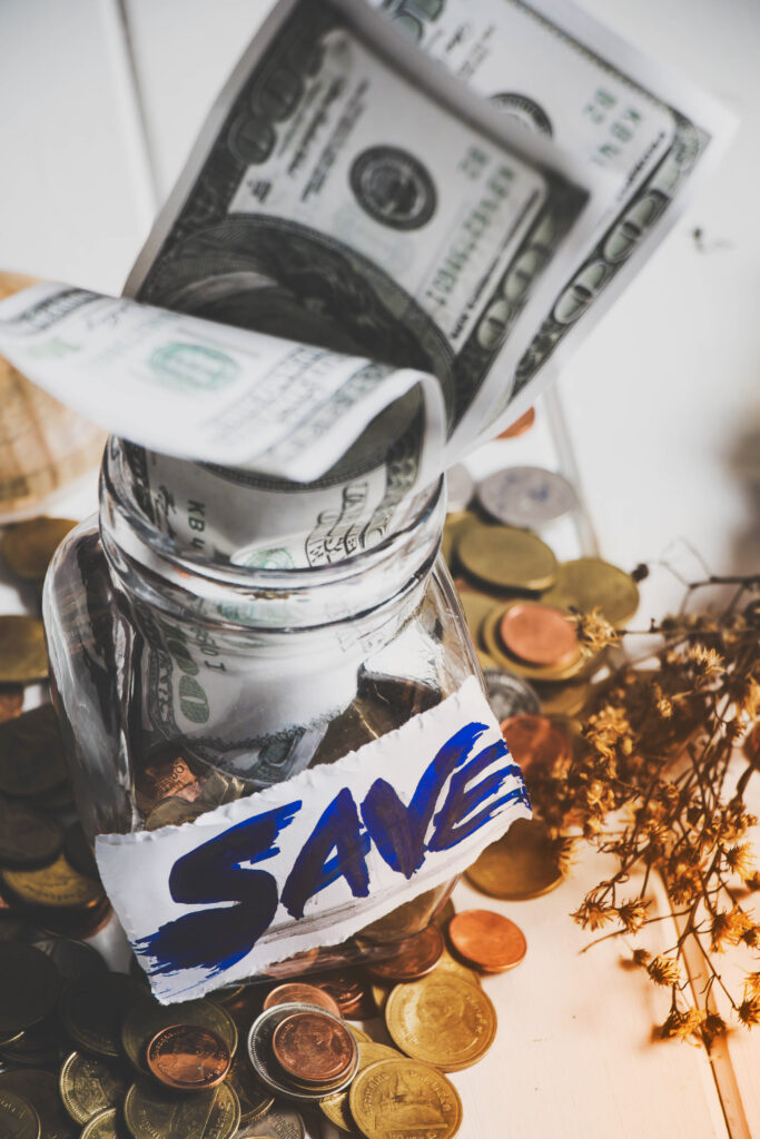 Dollar Bills and Coins Saving