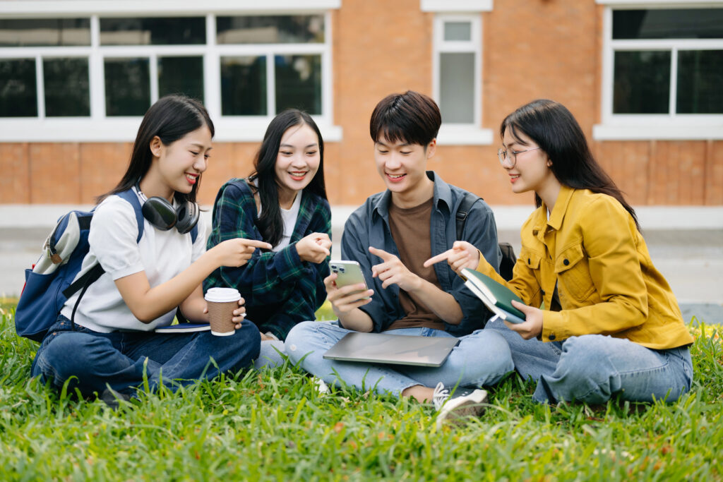Students studying in the park in the morning